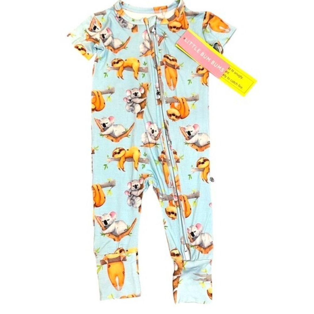 Little Bum Bums Bamboo Blue Short Sleeve Zipper Sleepy Koala‎ Sloths 3-6M NWT